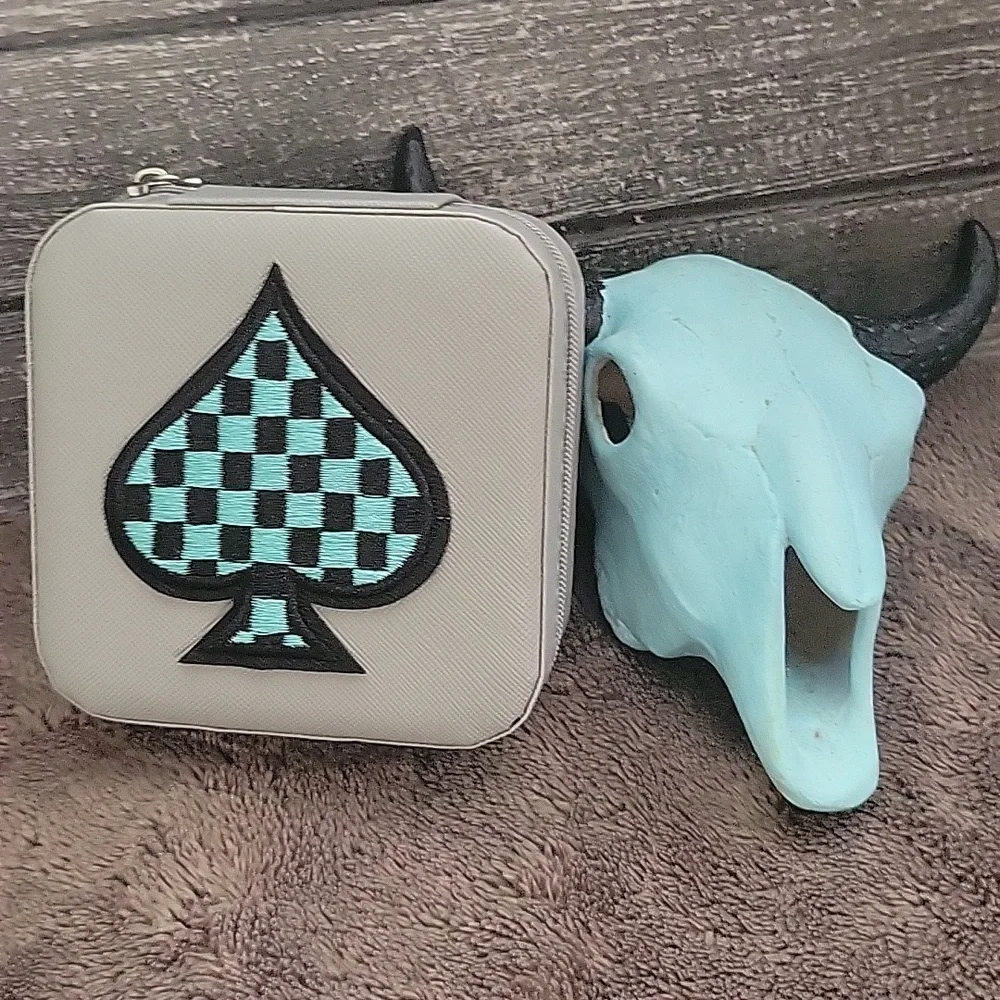 Checkered Spade Gray Travel Jewelry Box Western Boho Gift